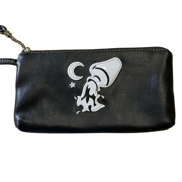 Liz Claiborne Mushroom & Moon Wristlet‎ Clutch Bag Zip Closure Black & White - Picture 2 of 6